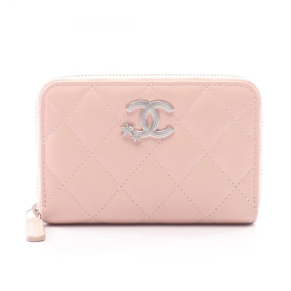 CHANEL Pink Leather Logo Wallet